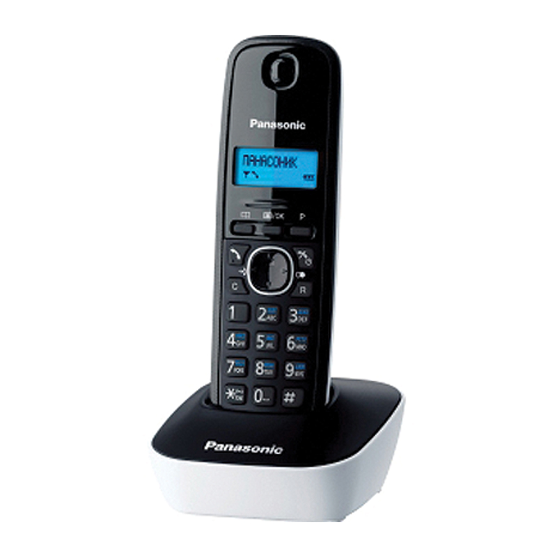 Телефон беспроводной Panasonic KX-TG1611RUW, монохром. дисплей, АОН, 50 номеров, черный/белый